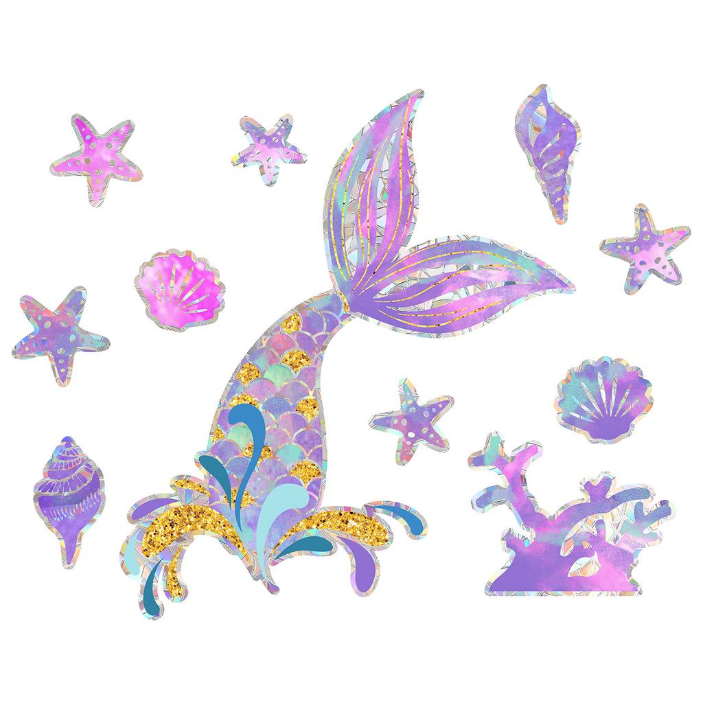 Muschel Fischschwanz Muschel bunte Sonne statische Aufkleber Home Dekoration Wandaufkleber Glasfenster Aufkleber