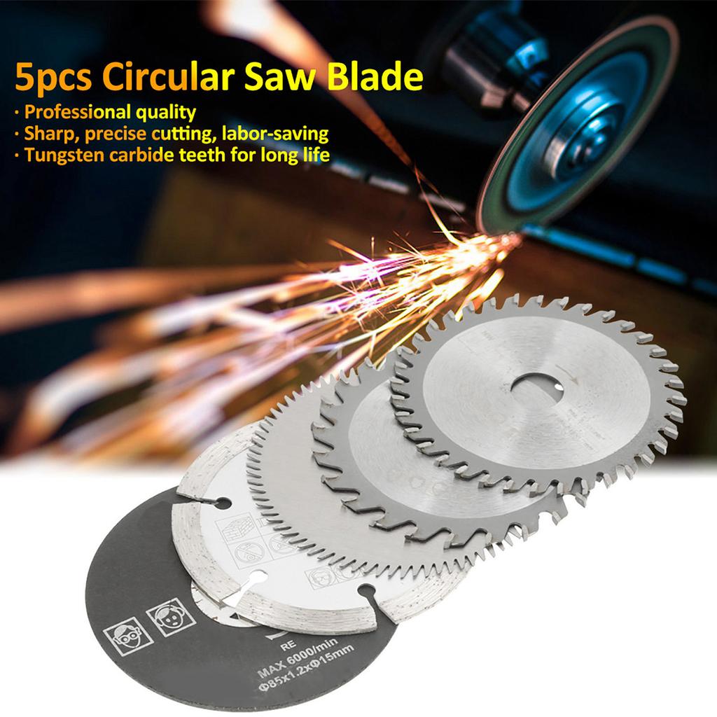 5Pcs Saw Cutting Blade Disc Outer Diameter 85mm Inner Diameter 15mm Mini Carbide Circular Saw Blade for Cutting Tool