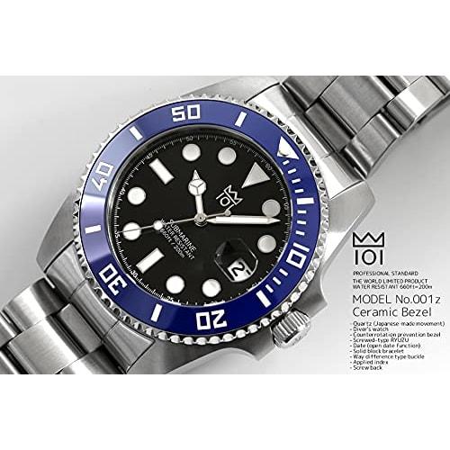 HYAKUICHI 101 No.1Z 20 ATM Water Resistant Diver's Watch with Ceramic Bezel (Blue and Black)