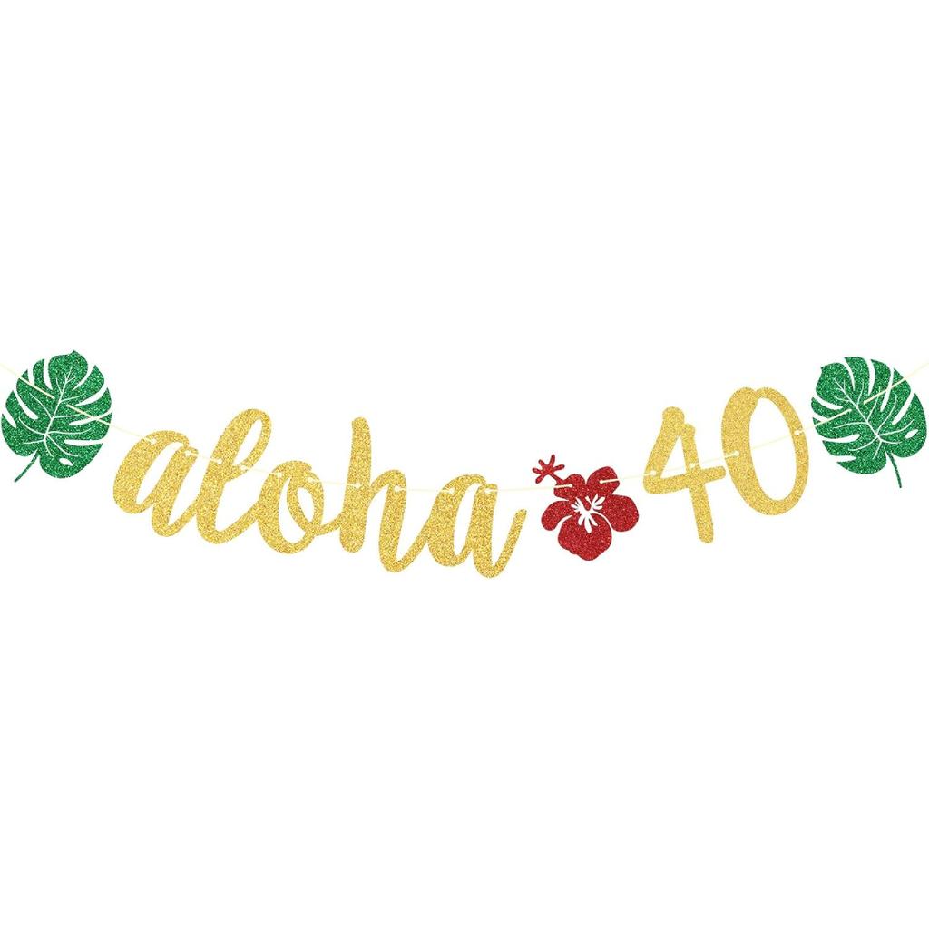 Aloha 50 Banner, Hawaiian 50th Birthday Decorations, Aloha Party Decorations, Tropical Luau Birthday Party Decorations, Palm Leaf Decorations Gold