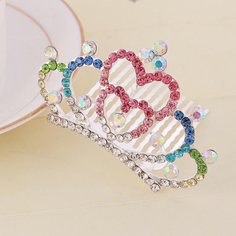 Korean Style Crown Jewelry Comb Hair Ornaments Princess Rhinestone Crown Alloy Colorful Girls Birthday Dance Hair Accessories