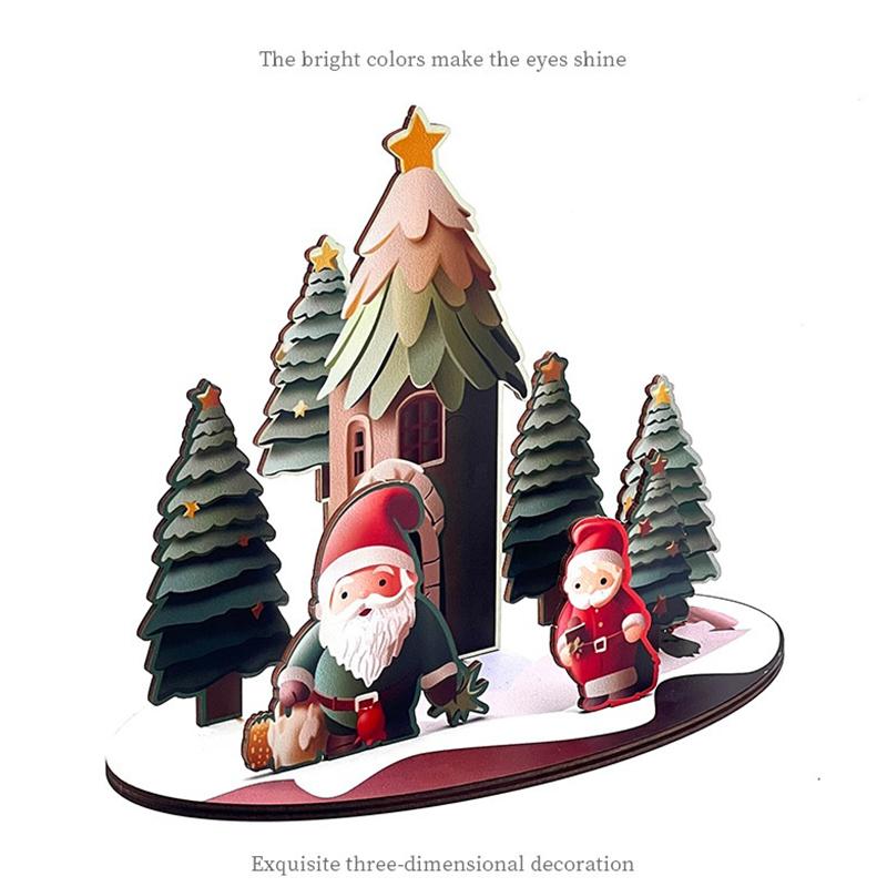 DIY Wooden Assembled Christmas Cartoon House Ornament Painted Decoration Children's New Year Gift