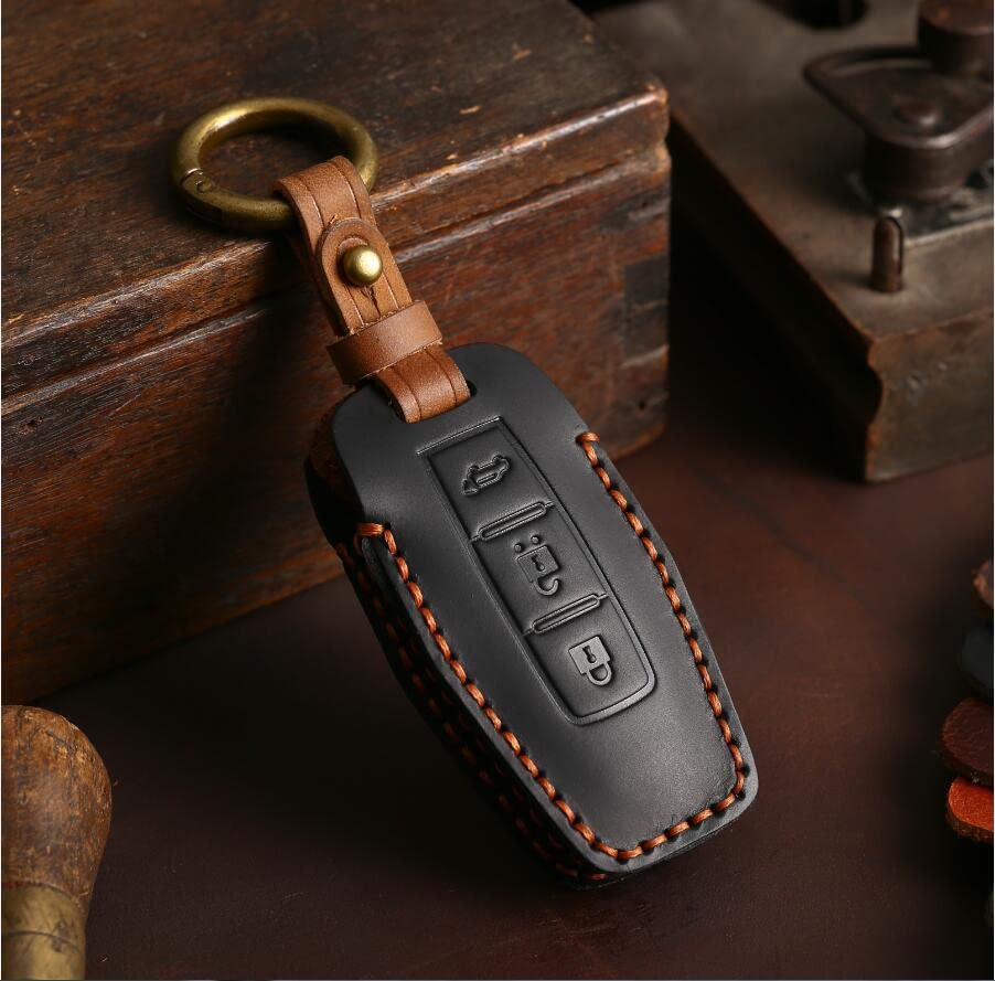Kinotaka Genuine Leather Smart Key Cover for Mitsubishi New Outlander PHEV, 2022 gn0w Keychain (Black)