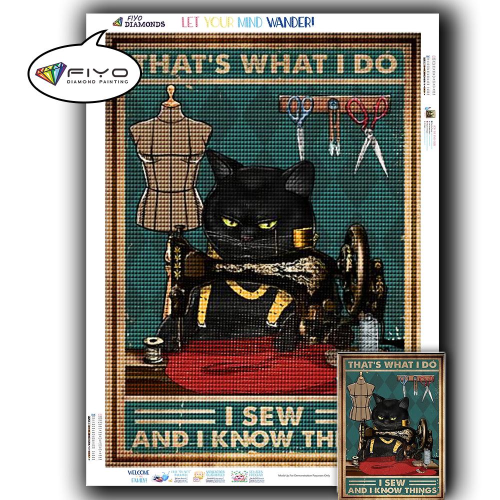 5D DIY Diamond Painting Black Cat Diamond Embroidery Vintage Cartoon Cross Stitch Picture Of Rhinestones Home Decor