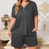 Women's Plus Size Short Sleeve Round Neck Printed 2-Piece Outfit Set - Casual Loose Fit Summer Shorts