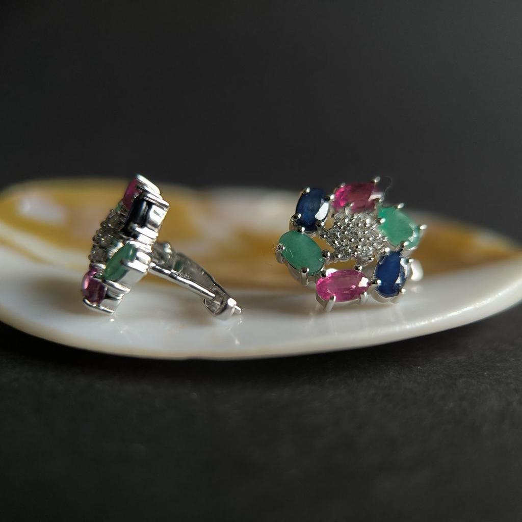 Серебряные серьги с натуральным сапфиром 3.567ct, рубином, изумрудом (2191124)