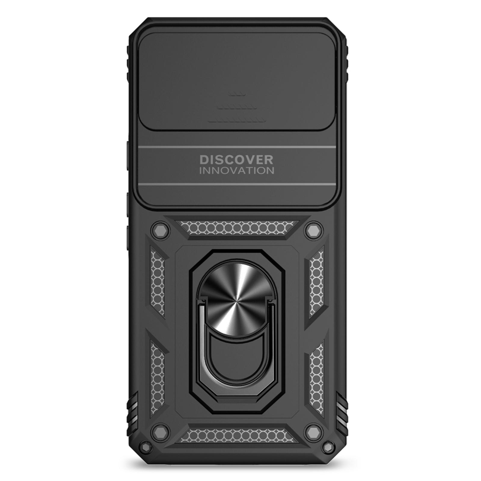 

For Google Pixel 8 Case Ring Kickstand PC+TPU Anti-drop Phone Cover with Slide Camera Lid Black