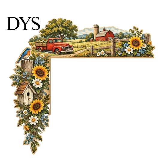 Country Style Wall Art Scenic Countryside Door Frame Corner Decor, Farmhouse Topper Sign, Wooden Scenery Interior Decor Sculpture, Rustic Floral Scene