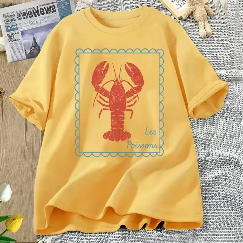 

Lobster T-Shirt French Coastal Tee Shirt Men Women Summer Cotton Short Sleeve T Shirt Oversized Round Neck Tshirt Oversized S жовтий