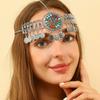 Bohemian Ethnic Indian Head Jewelry Retro Alloy Hollowed Out Colored Acrylic Coin Tassel Head Chain For Women Bridal Headdress