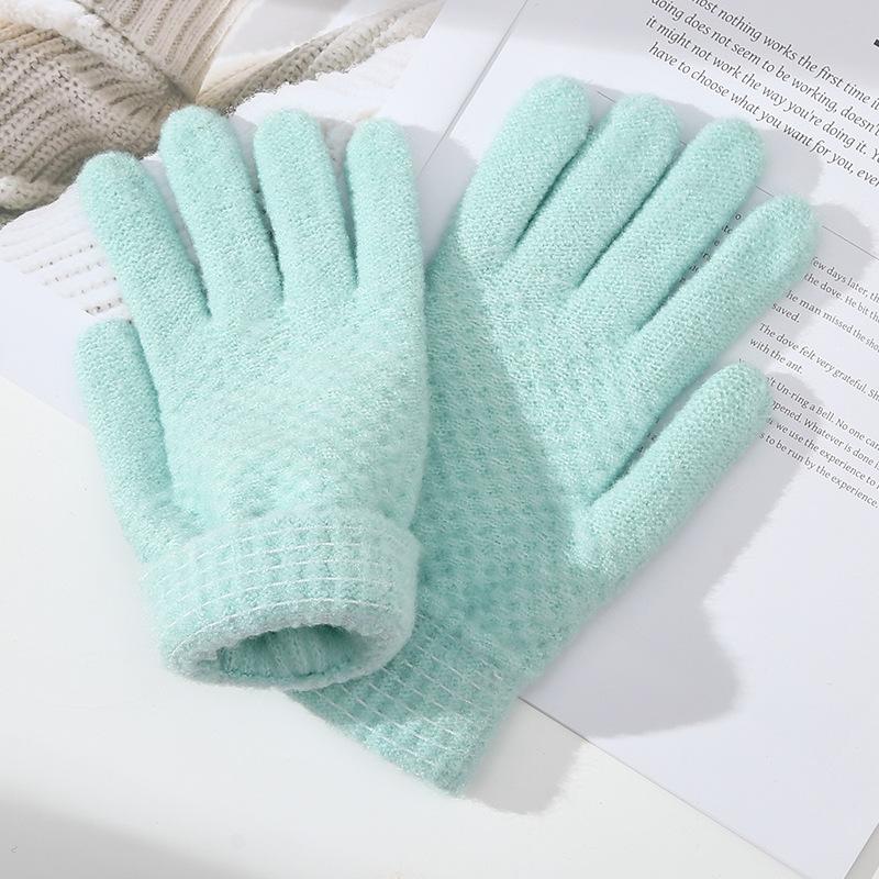 Candy Color Solid Color Warm Gloves for Women Mohair Knitted Yarn Gloves Cycling