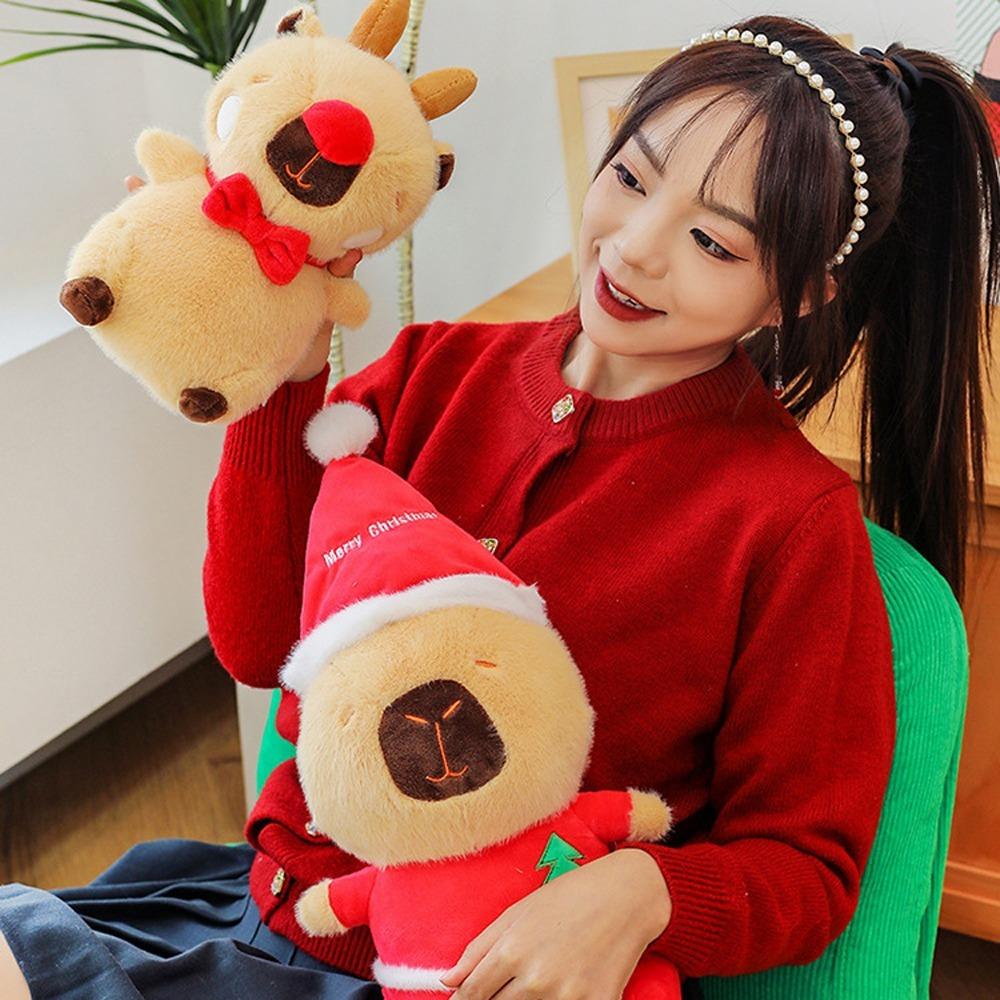 Elk Capybara Plush Toy Santa Claus Capybara Fluffty Doll Creative Capybara Plush Doll  Kid Toy
