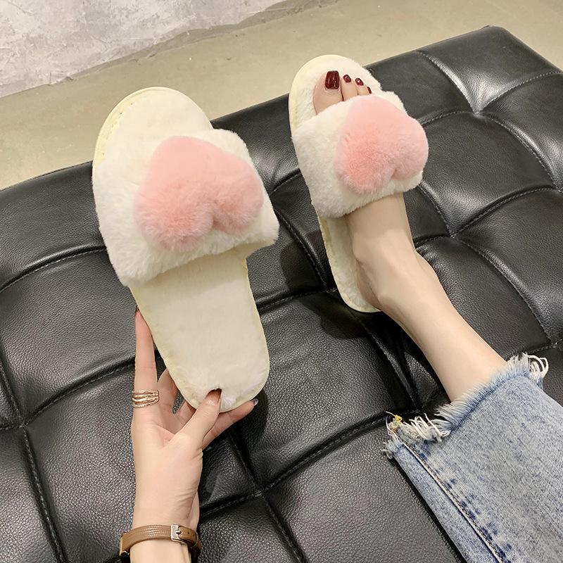 Slippers Flat Cotton Slippers Cute Home Fleece Warm Winter New Indoor Fluffy Shoes Personalized Drag