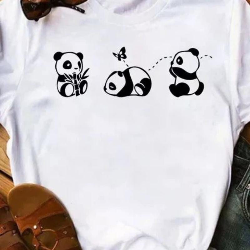 Maycaur Summer Women T Shirt Loose Tops Cute Panda Heart Print Short Sleeve Female Loose Casual T-shirt Ladies Top Tee
