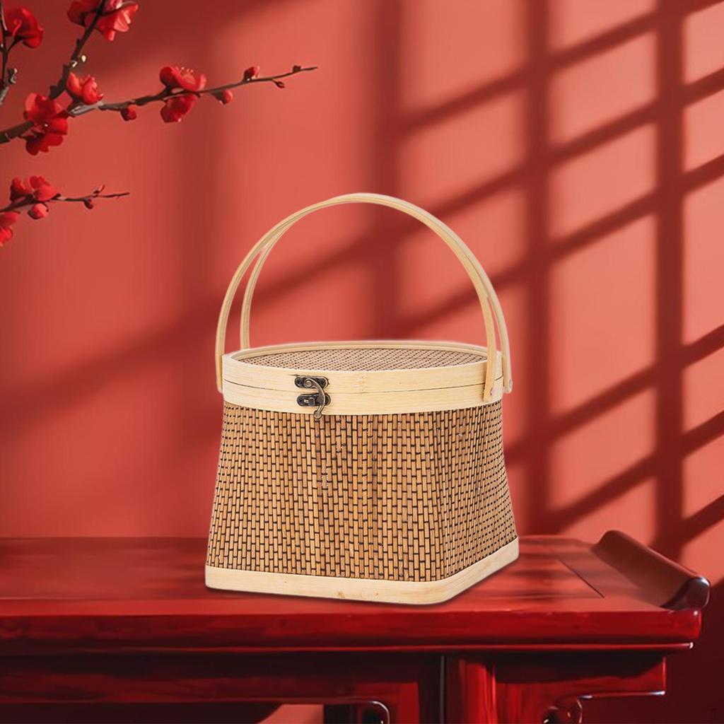 Koszyk bambusowy pleciony organizer na owoce, chleb, żywność, przekąski, przenośny na owoce