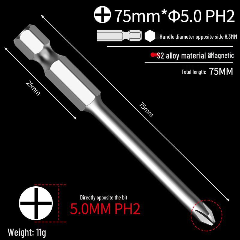 Extended S2 Hex Cross-Head Electric Screwdriver Set with Strong Magnetic & High Hardness