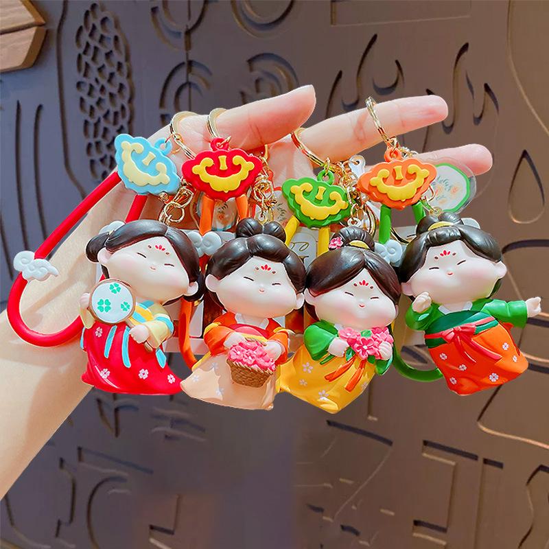 Cartoon Ancient Style Guochao Tang Small Sugar Vinyl Doll Keychain Cute Female Bag Pendant Key Chain Gift