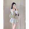 French White Long-sleeved Dress Children's Autumn Temperament Fairy Skirt Waist Thin Short Skirt