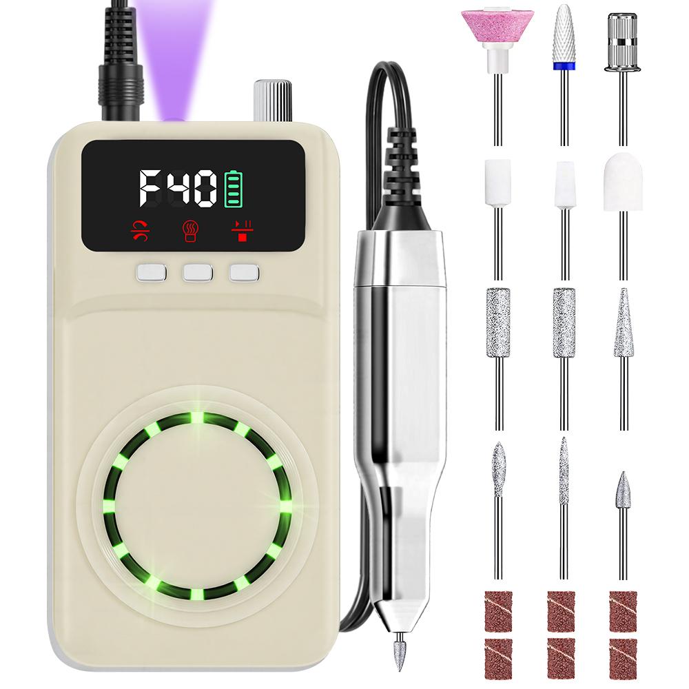 

2 in 1 Electric Nail Drill Kit with UV Nail Light and LED Display, Professional Manicure Pedicure Polishing Tool for Home, Salon