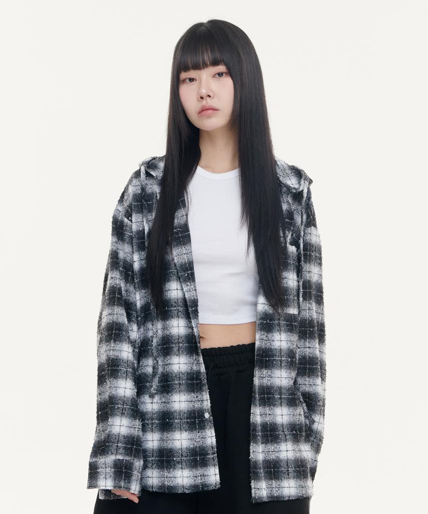 RAW LAB Tweed Check Hoodie - Black
