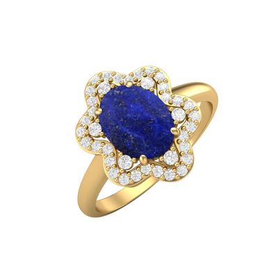 8X6MM Ovaler Lapislazuli Edelstein 925 Sterlingsilber Vergoldet Solitär Halo Damen Verlobungsring