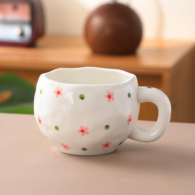 Koreanischer Ins-Wind handgepresste Liebe Keramik-Kaffeetasse, Nachmittagstee handbemalte Blumentasse hochwertiger Wasserbecher