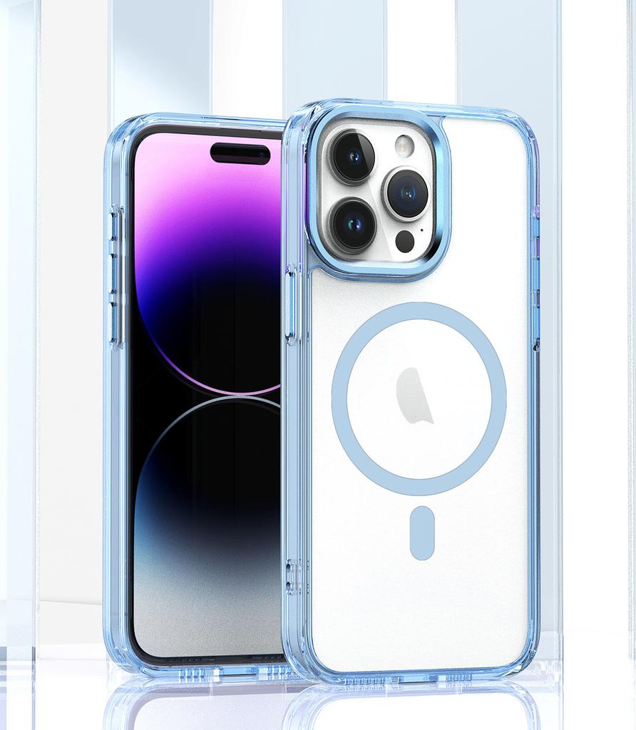Applicable to iPhone16ProMax bright magnetic mobile phone case Apple 15plus high-transparency metal lens case