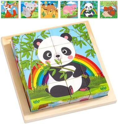 6-in-1 Holz-Würfelpuzzle, 3D Montessori Lernspielzeug für Kleinkinder, Fördert die Hand-Auge-Koordination, Perfekt für Jungen & Mädchen im Alter von 1-4 Jahren