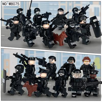 18pcs M8075 Military Series Building Block Figure Black SWAT Police Dog Boy Toy Set