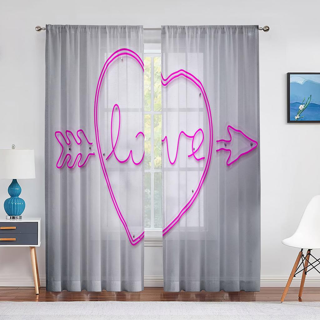 Heißes Pink Liebesherzen Transparenter Voile Vorhang Mädchen Prinzessin Niedlich Modern Minimalistisch Tüll Vorhänge für Wohnzimmer Schlafzimmer Küche