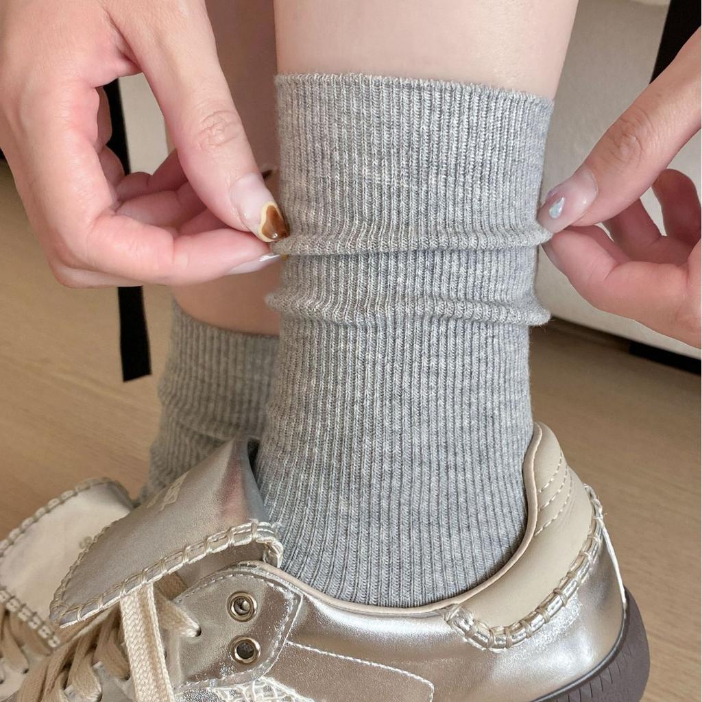 Grey Socks Medium Tube Socks Summer Trendy Solid Color Ballet Style With German Training Shoes Loose Stacking Socks