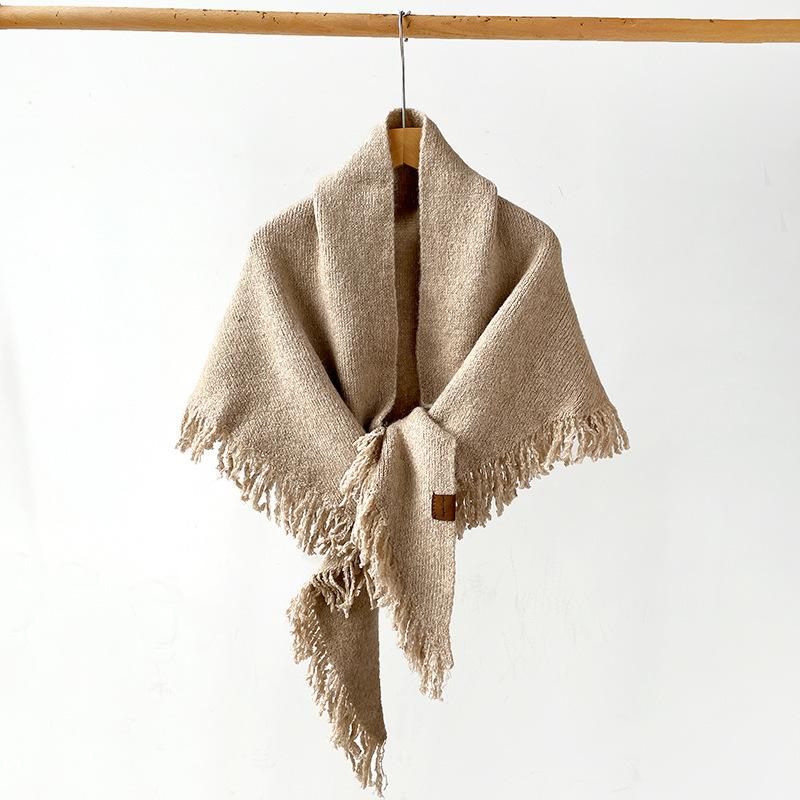 Solid color shawl containing wool thickened wool knitted scarf women's winter high-end warm and cold scarf