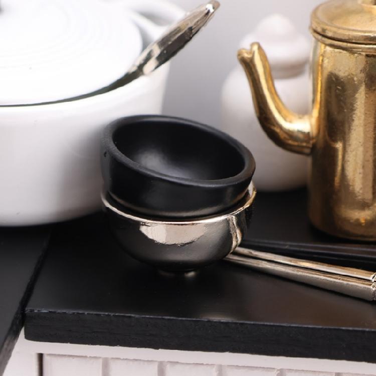 Simulation Miniature Tableware Set 1/12 Alloy Bowl Chopsticks Model Figurine For Doll House Dining Scene Enhancement