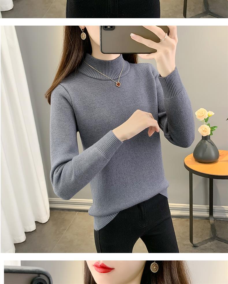 2025 Women's Autumn/Winter Half-High Collar Velvet-Lined Knit Sweater