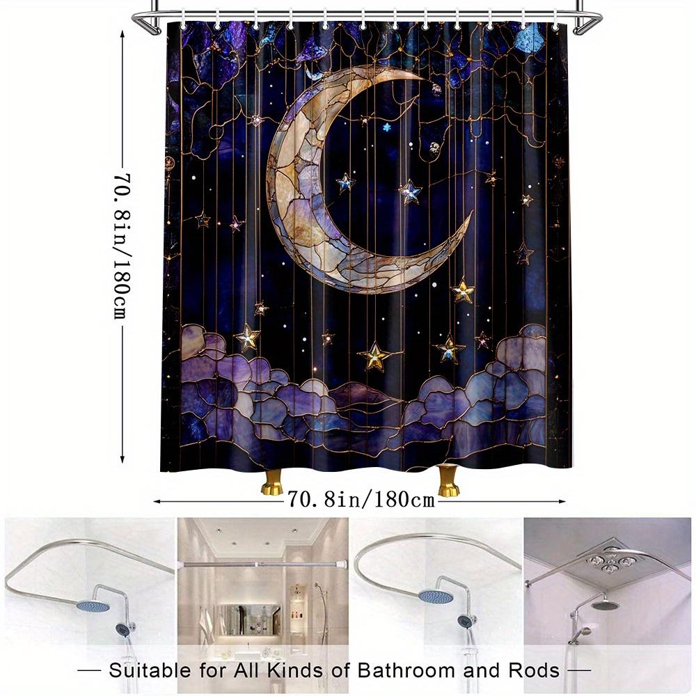 1Pc Moon Stars Night Sky Shower Curtain Dream Space Art Pattern Bathroom Decoration Polyester Fabric Contains 12 Hooks