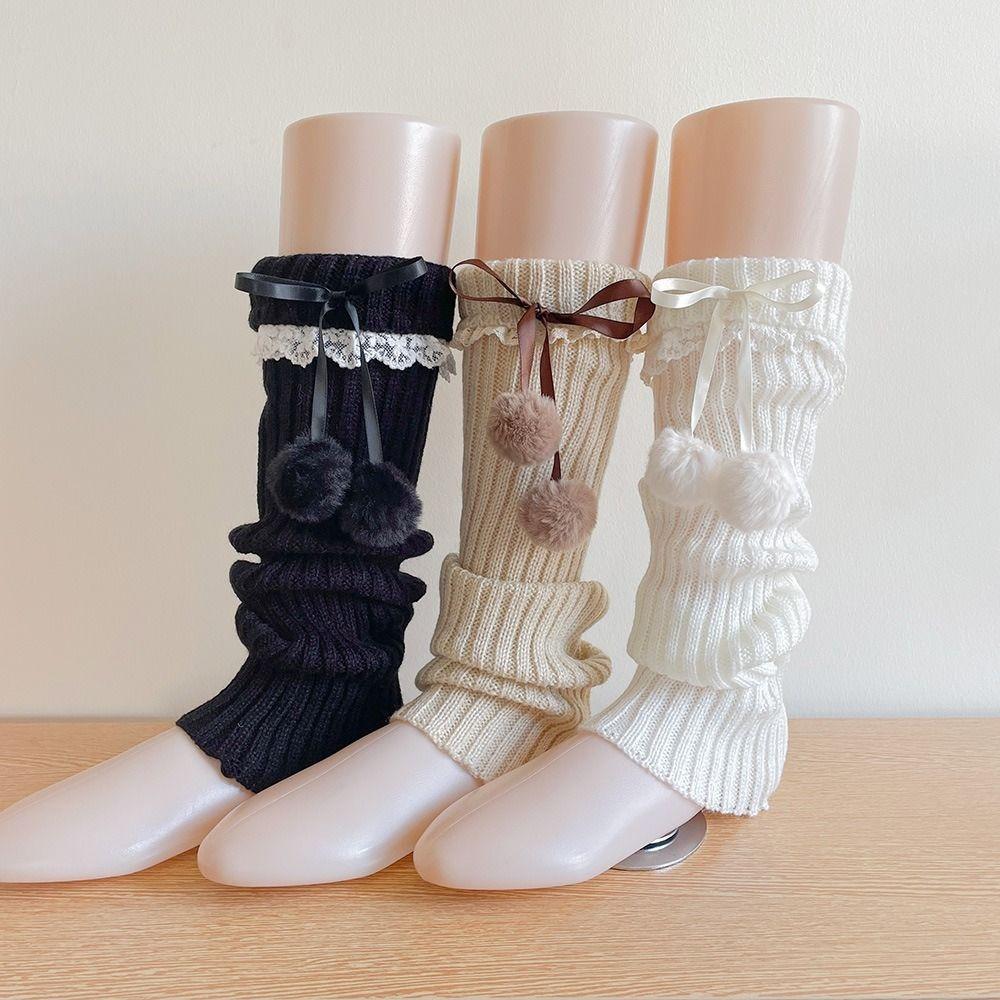 

Plush Balls Balletcore Stockings Y2k Knitted Leg Covers Casual Leg Warmer Women Women белый