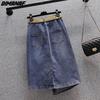 DIMANAF Plus Size Summer 2026 Lady Denim Skirts Women Clothing Blue Fashion A-Line Jeans Skirt Belt Waist