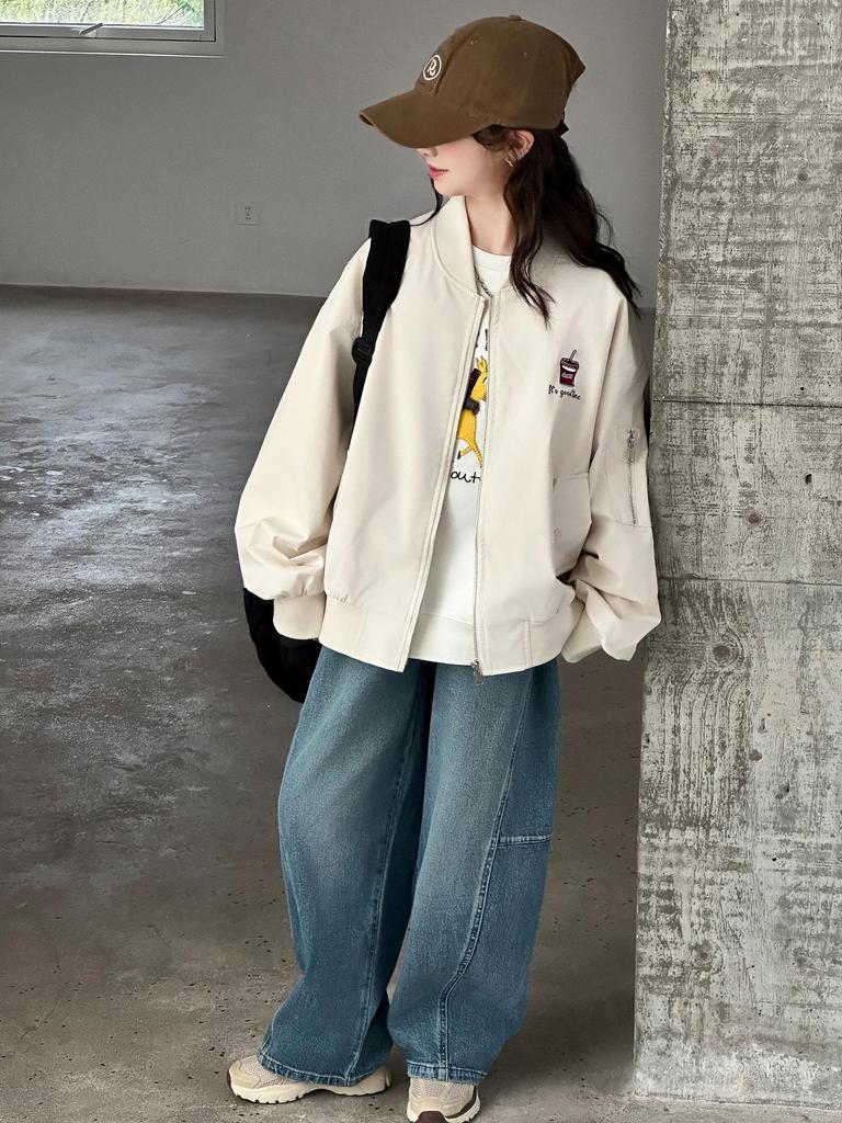Girls' Spring/Autumn Baseball Jacket 2026 - Stylish, Loose Fit Sportswear for Big Kids