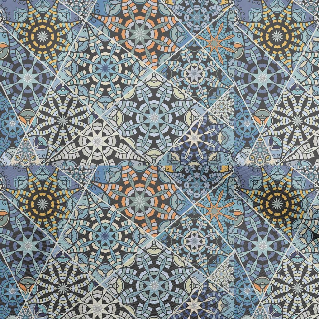 oneOone Cotton Flex Stoff, dunkelolivgrün, marokkanisches Mosaik, Blumenmuster, Bastelprojekte, Dekorationsstoff, bedruckt, Meterware, 101,6 cm