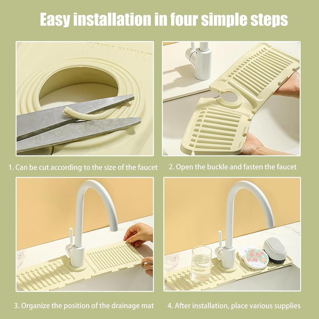 Premium Silicone Faucet Mat Quick-Drying Splash Guard for Stone Sinks Protective Tray for Kitchen Bathroom Countertops