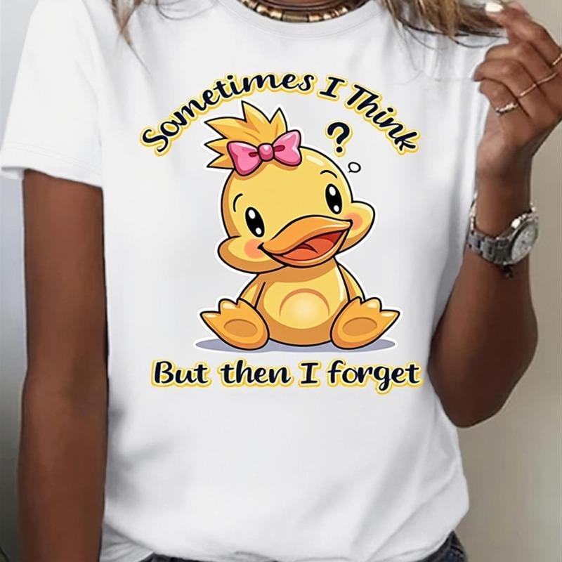 

Women S Heavyweight 180gsm T-Shirt with Cute Duck Print | Soft Round Neck, Short Sleeve, Loose Fit, Casual Summer Beach Blouse, White, All-Season Wear S белый