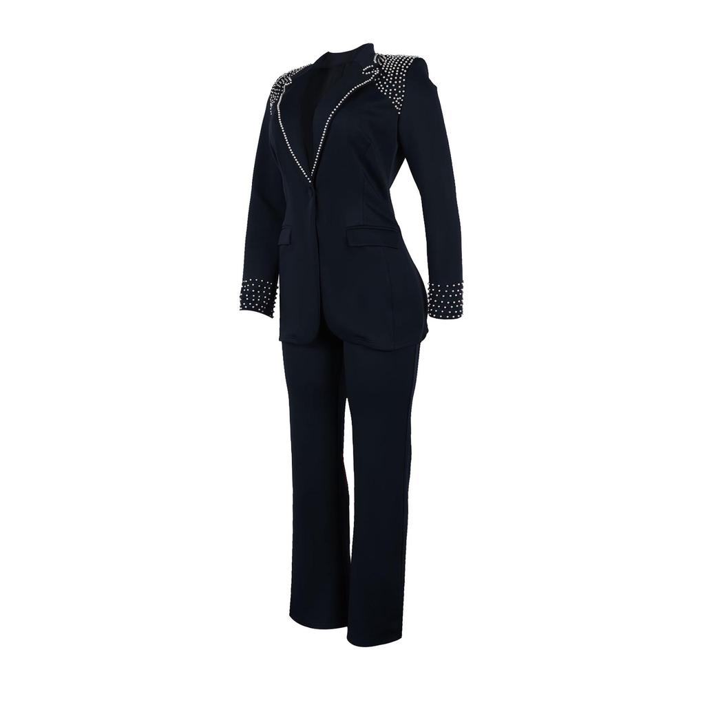 European & American Style Pearl Long Sleeve Slim Fit Stretch Suit Set