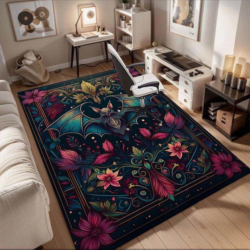 "Bat & Floral Fantasy: Artistic Wall Decor"Office Mat Home Decor Office Desk Chair Rugs Chair Carpet for office Chair Mat Gift For Halloween