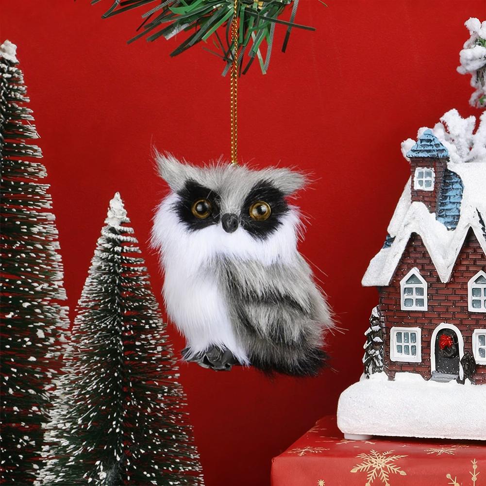 1Pc Cute Owl Mini White Black Simulation Furry Bird Ornament Decoration Adornment Simulation for Home Decor Christmas Pendant