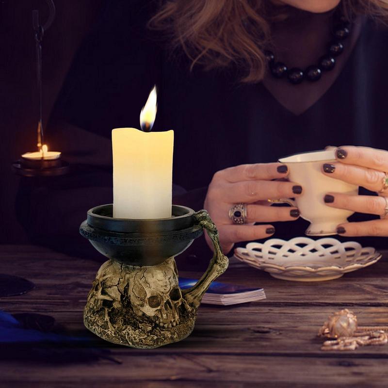 Halloween Skeleton Candle Holder Craft Skull Candlestick Resin Ornaments Bar Party Haunted House Horror Prop Desktop Porch Decor