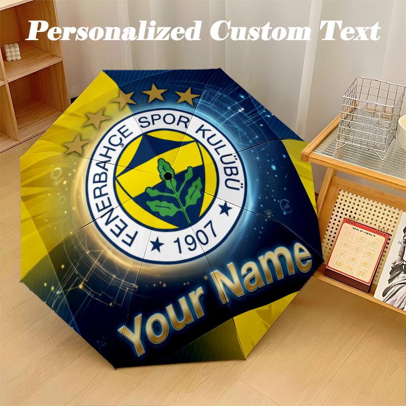 8-Rippen Automatischer Klappschirm Fenerbahçe FC Aufdruck Benutzerdefinierter Text Tragbare Regenkleidung