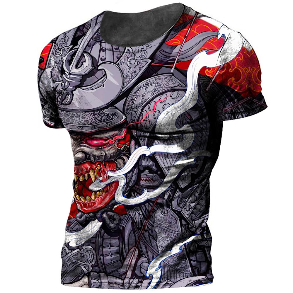 Japan Samurai Print Men's T Shirt Summer O-neck Oversized Tees Casual Short Sleeved Pullover Tops 2024 New Punk Cool Streetwear