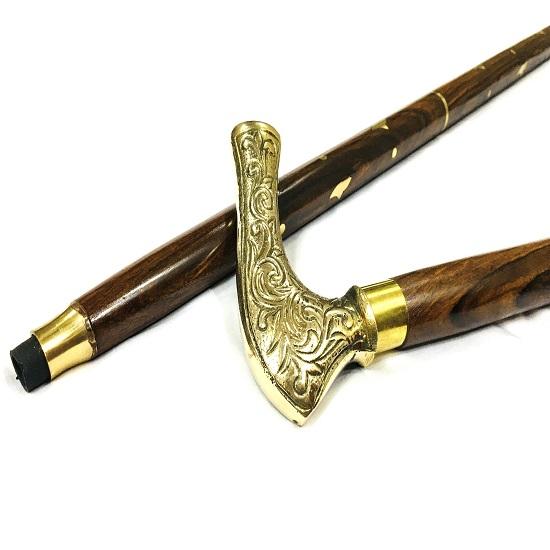 Men's Walking Stick Derby Canes and Wooden Walking Sticks for Men and Women 93.98 Cm Brown Ebony Brass T Shape Handle In Natural Wood Golden Tone