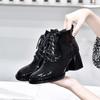 Fashion High-heeled Short Boots Autumn and Winter New Thick-heeled Lace-up Cow Patent Leather Fashion Boots Leather Boots Women's Locomotive Boots
