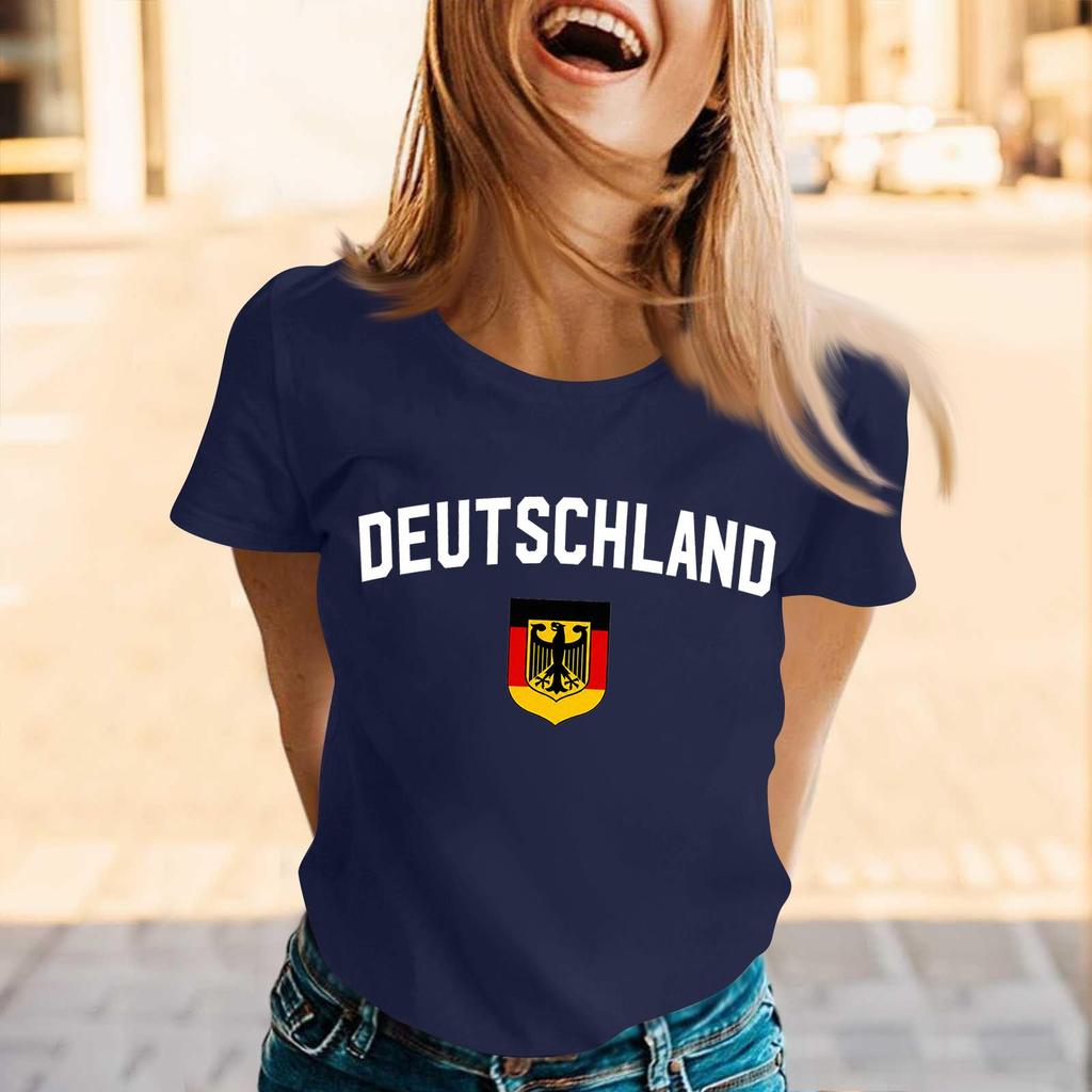 Women's Casual Pullover Short Sleeve T Shirt Crew Neck Letter Print Top Lightweight Comfortable Fit